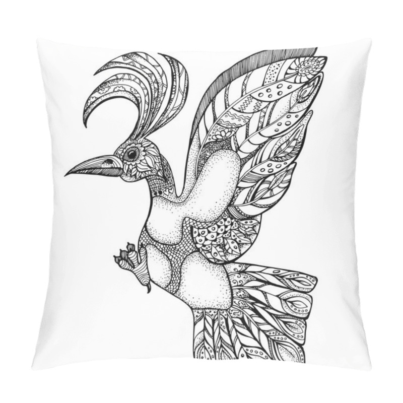 Personality  Hand Drawn Line Art Of Single Bird With Ornaments Pillow Covers