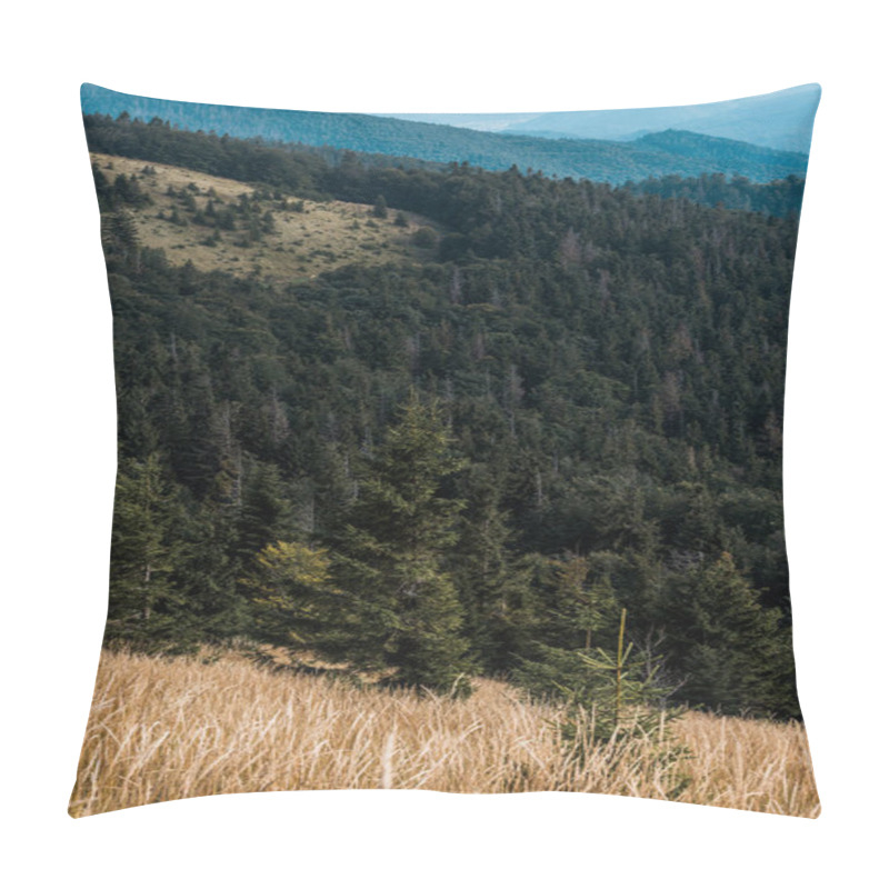 Personality  Yellow Lawn With Barley In Mountains With Green Pines Pillow Covers