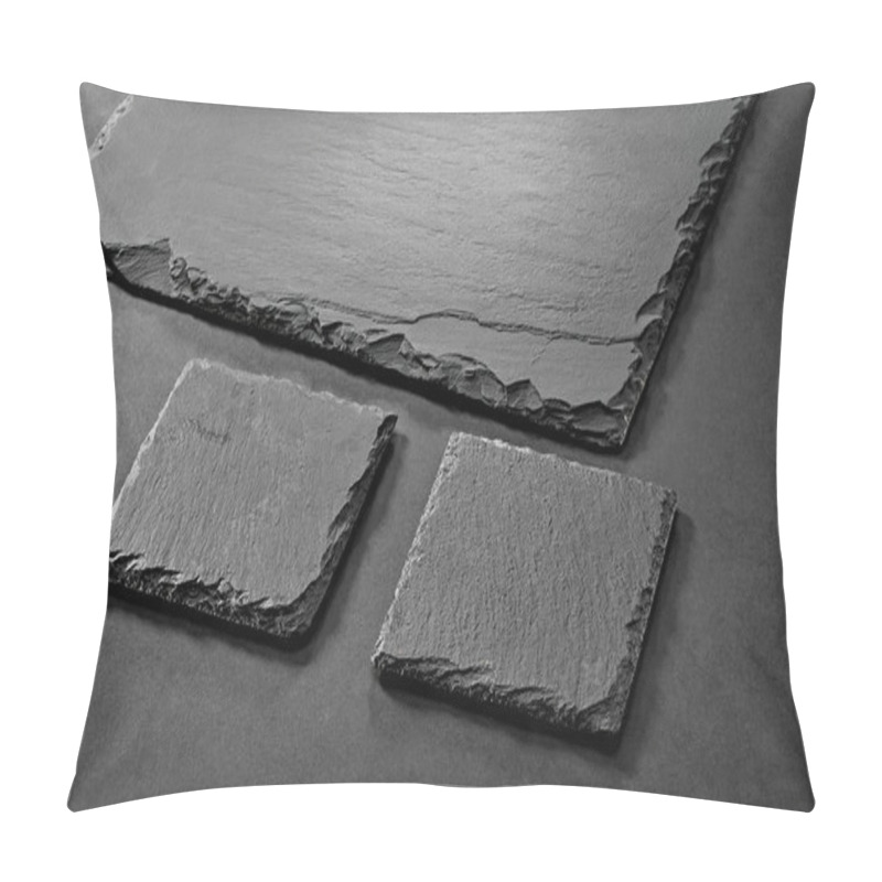 Personality  Black Matte Slate Natural Stone Coasters On Gray Background Pillow Covers