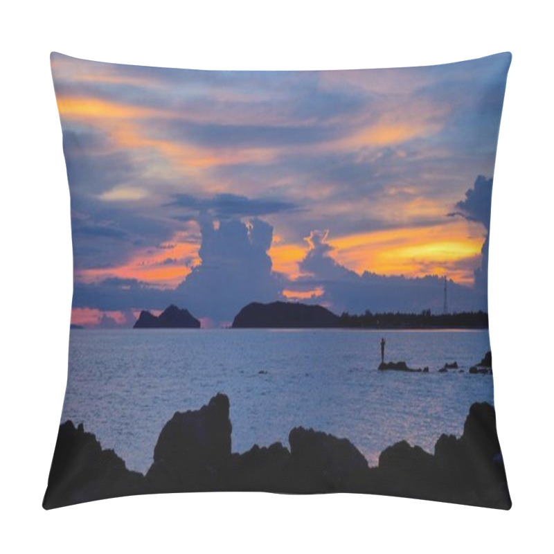 Personality  Fisherman By The Sea In Silhouette At Sunset Calm Sky, Koh Phangan Island Area, Thailand Pillow Covers