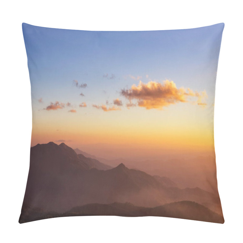 Personality  Beautiful Sunset Sky And Clouds Over Mountain With Fog. The Doi Inthanon National Park In Chiang Mai, Thailand. Pillow Covers