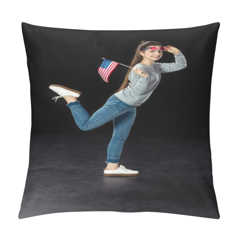 Personality  Girl With Usa Flag And Glasses Pillow Covers