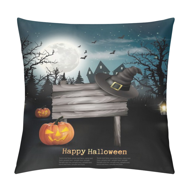 Personality  Scary Halloween Background With A Wooden Sign. Vector. Pillow Covers