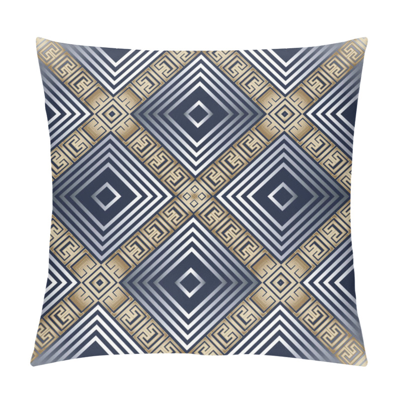 Personality  Geometric Waffle Greek Seamless Pattern. Vector Ornamental Striped Background. Rhombus Frames, Stripes. Tribal Ethnic Style Repeat Backdrop. Greek Key Meanders Trendy Ornament. Abstract Modern Design. Pillow Covers