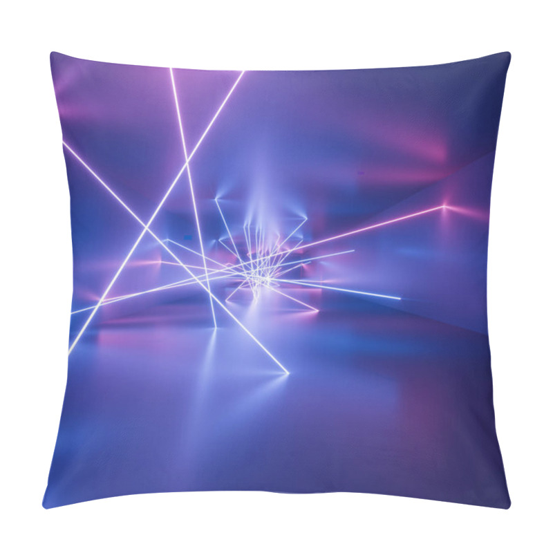 Personality  Ultraviolet Neon Square Lines, Glowing Lines, Tunnel, Corridor, Virtual Reality, Abstract Fashion Background, Violet Neon Lights, Arch, Pink Blue Vibrant Colors, Laser Show Pillow Covers