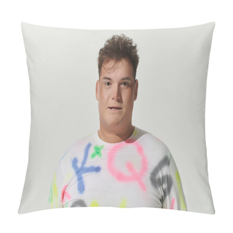 Personality  Confident Queer Person In White Shirt In Front Of Graffiti Backdrop Pillow Covers