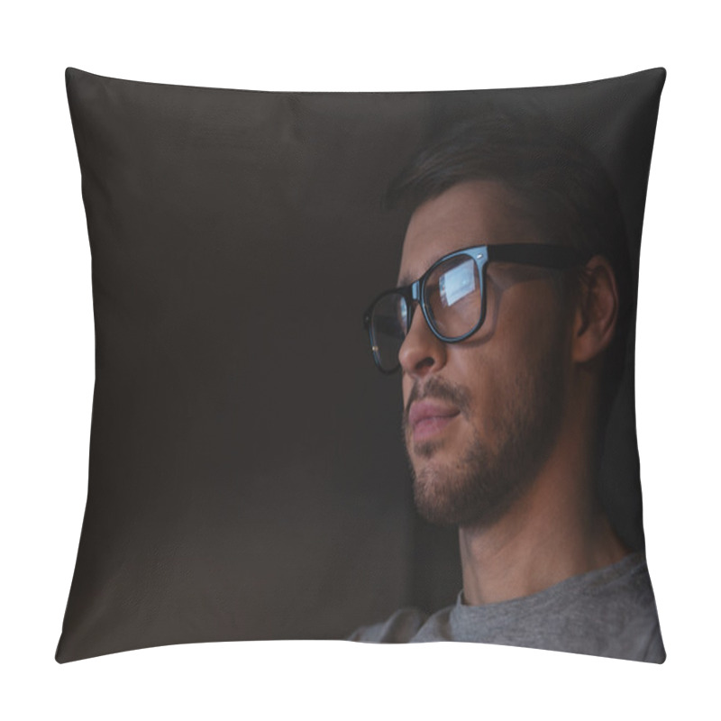 Personality  Handsome Man In Glasses Looking At Screen  Pillow Covers