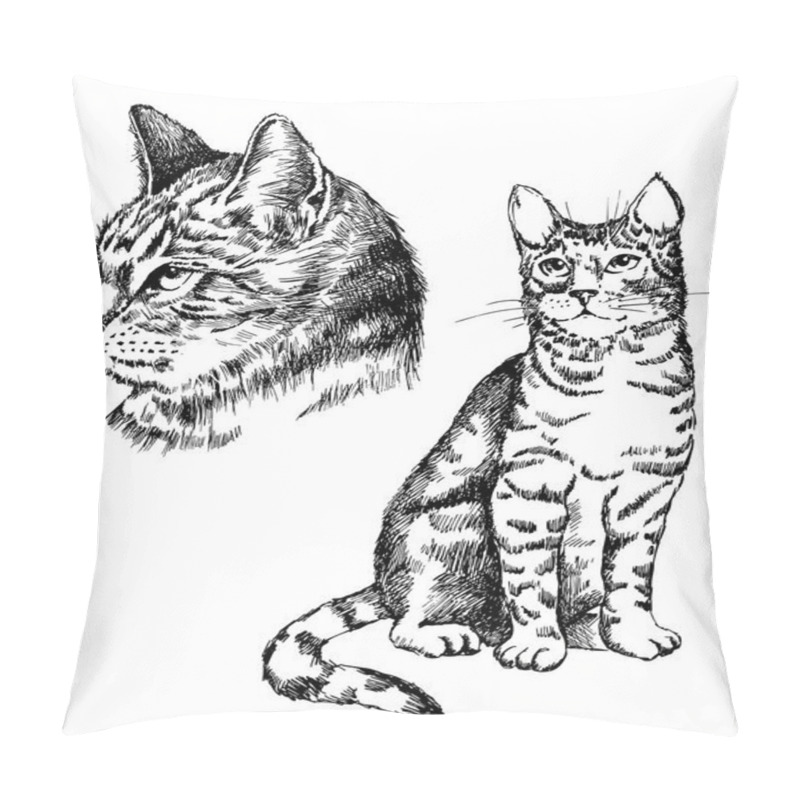 Personality  Vector Cat Tattoo Art Or Print Design Pillow Covers