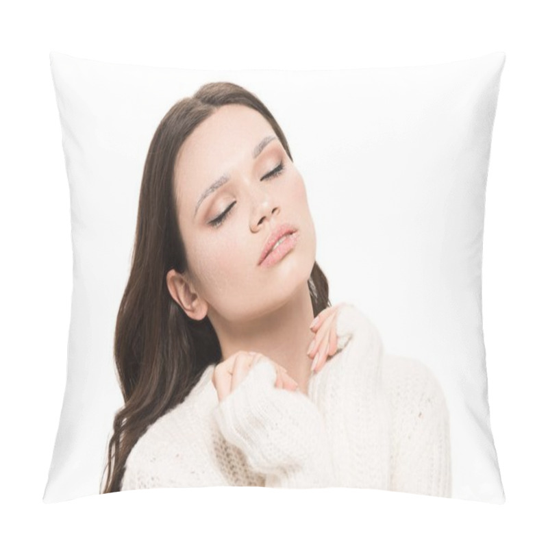 Personality  Woman With Natural Makeup Pillow Covers