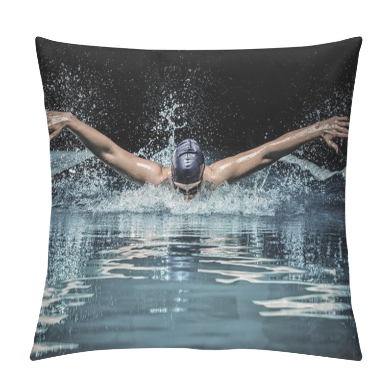 Personality  Young Man In Swimming Cap And Goggles Swim Using Breaststroke Technique  Pillow Covers