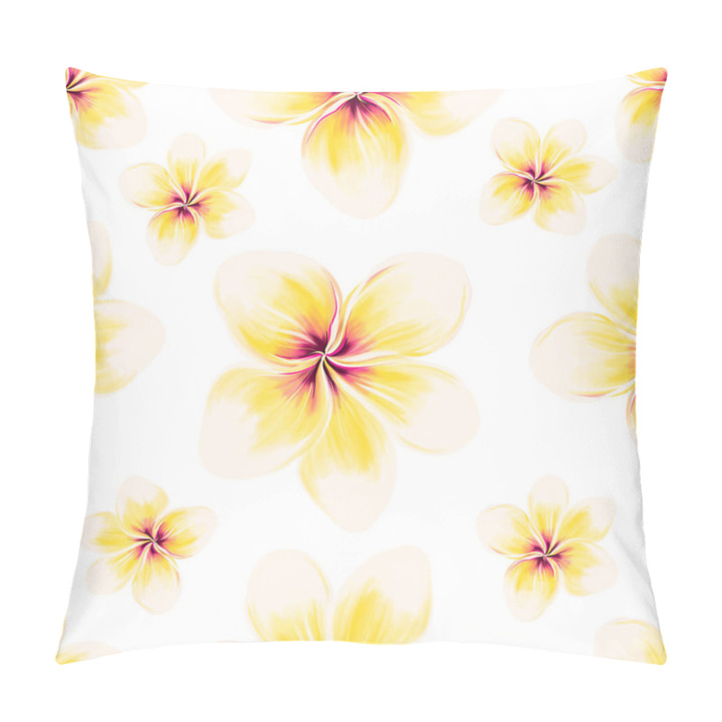 Personality  Exotic White Plumeria Pattern On White Background. Seamless Summer Tropical Fabric Design. Hand Drawn Illustration. Pillow Covers