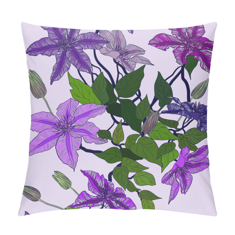 Personality  Vector Seamless Ornament With Clematis Flowers Pillow Covers