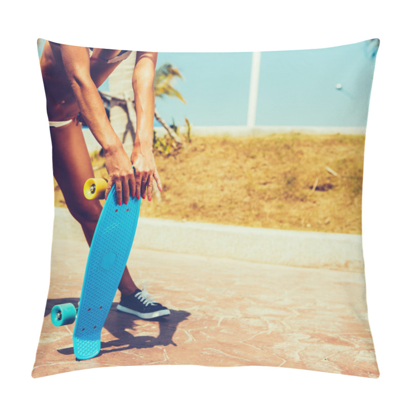 Personality  Woman In Bikini With Skateboard Pillow Covers