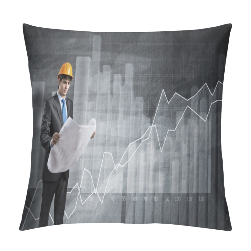 Personality  Engineer Wearing Helmet With Papers Pillow Covers