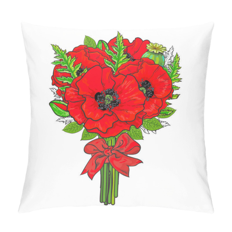 Personality  Big Bunch Of Red Poppy Flowers Tied With Ribbon Pillow Covers