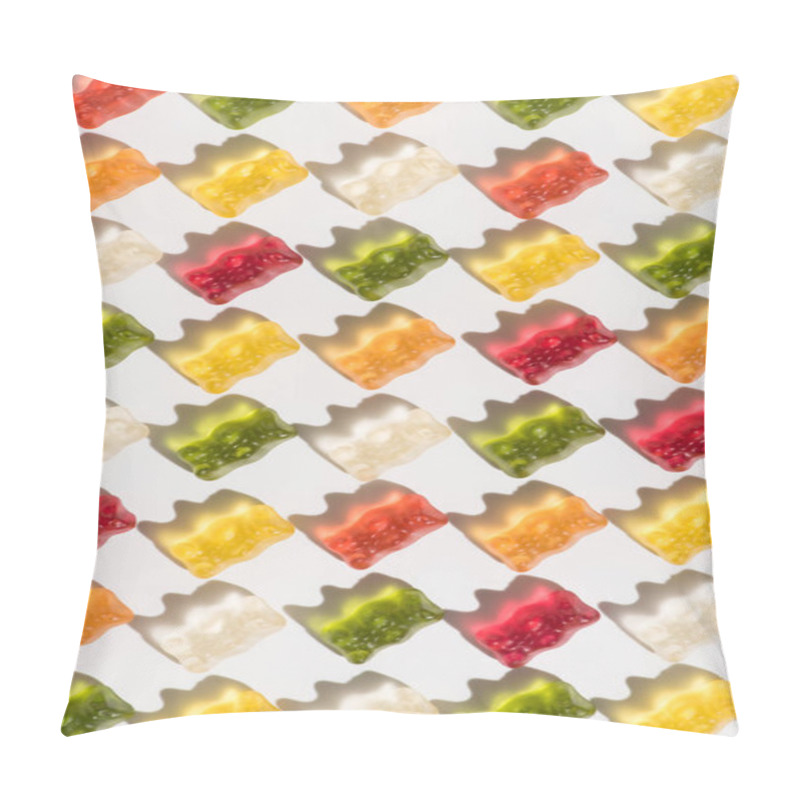 Personality  Full Frame Shot Of Sweet Gummy Bears Pattern On White Pillow Covers