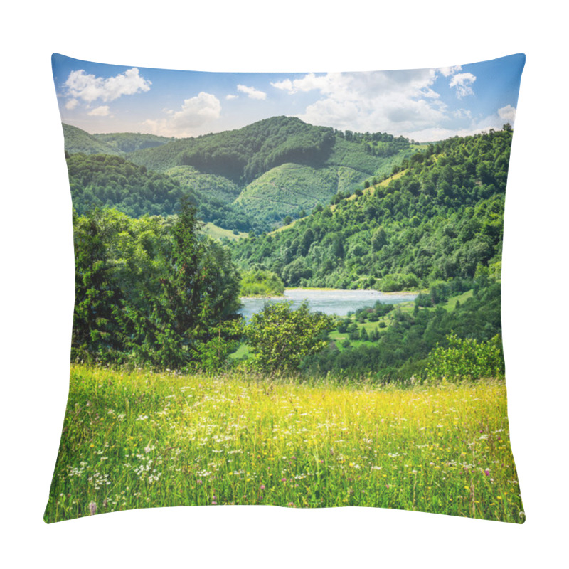 Personality  Pine Trees Near Meadow In Mountains At Sunrise Pillow Covers