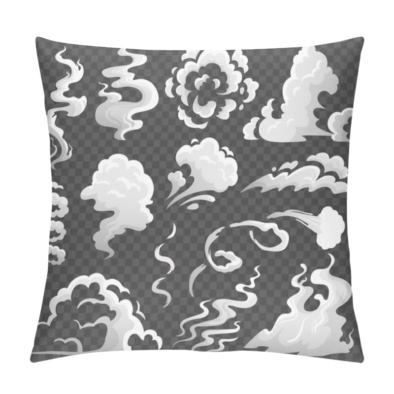 Personality  Smoke Clouds. Comic Steam Cloud, Fume Eddy And Vapor Flow. Dust Clouds Isolated Cartoon Vector Illustration Pillow Covers