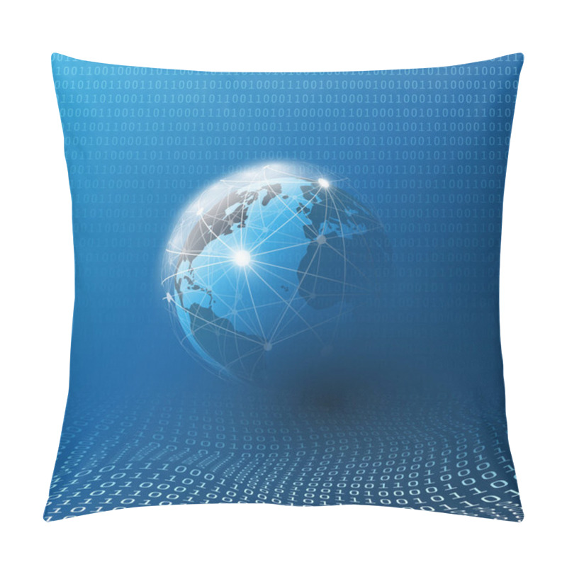 Personality  Digital Matrix, Bits Pattern Of Ones And Zeros - Abstract Modern 3D Digital Information Vector Background Or Wallpaper Template For Business, IT Or Technology With Earth Globe And Wire Mesh  Pillow Covers