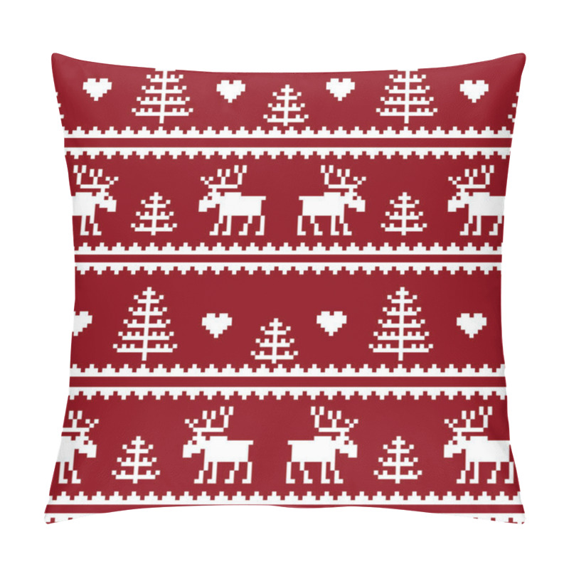 Personality  Stock Vector. Seamless Fabric.Merry Christmas And Happy New Year. Elk. Tree. Pixels. White And Red Color. Background, Gift Wrapping, Design, Pattern, Ornament, Background Website.ornament Pillow Covers