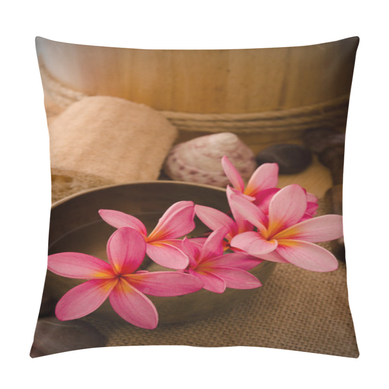 Personality  Tropical Spa Setup With Frangipani Flower Pillow Covers