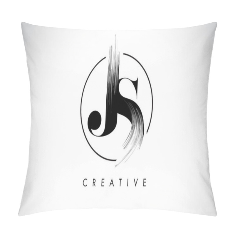 Personality  JS Brush Stroke Letter Logo Design. Black Paint Logo Leters Icon Pillow Covers