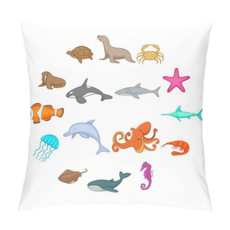 Personality  Ocean Inhabitants Icons Set, Cartoon Style Pillow Covers