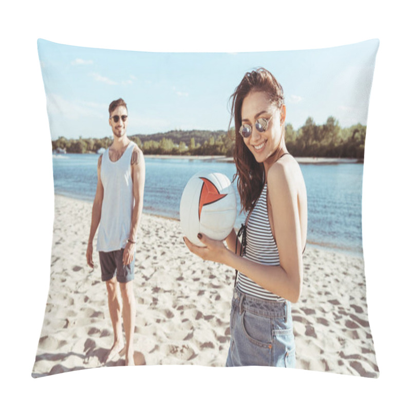 Personality  Woman Holding Volleyball Ball Pillow Covers