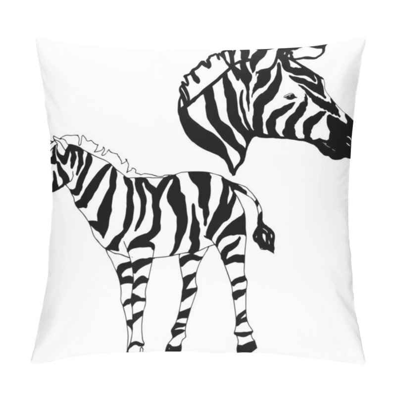 Personality  Vector Exotic Zebra Wild Animal Isolated. Black And White Engraved Ink Art. Isolated Animal Illustration Element. Pillow Covers