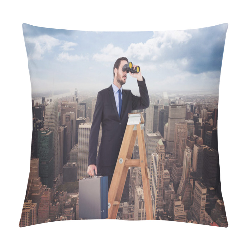 Personality  Businessman Looking On Ladder Pillow Covers