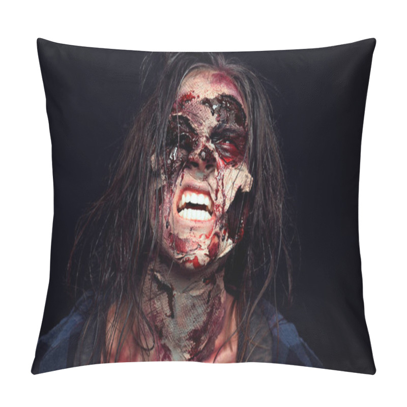 Personality  Scary Zombie On Dark Background. Halloween Monster Pillow Covers