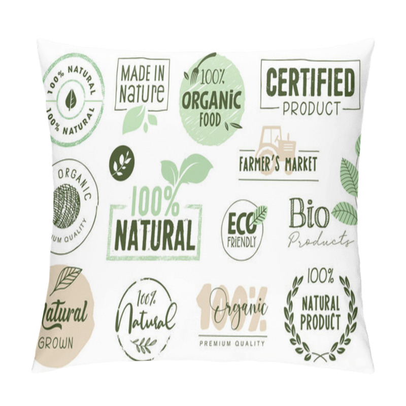 Personality  Organic Food, Farm Fresh And Natural Products Labels And Elements Collection. Vector Illustration For Food Market, E-commerce, Restaurant, Healthy Life And Premium Quality Food And Drink Promotion. Pillow Covers