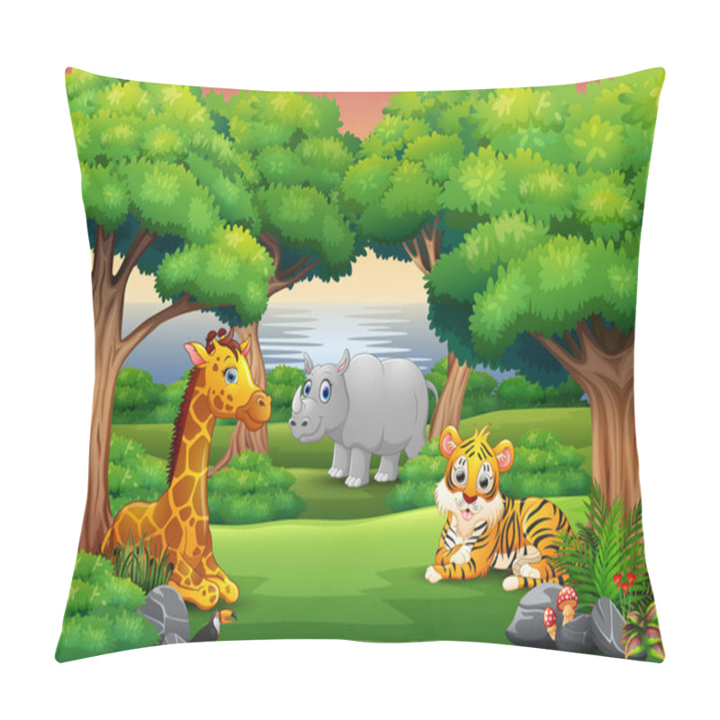 Personality  Cartoon Wild Animal Enjoying In The Jungle Pillow Covers