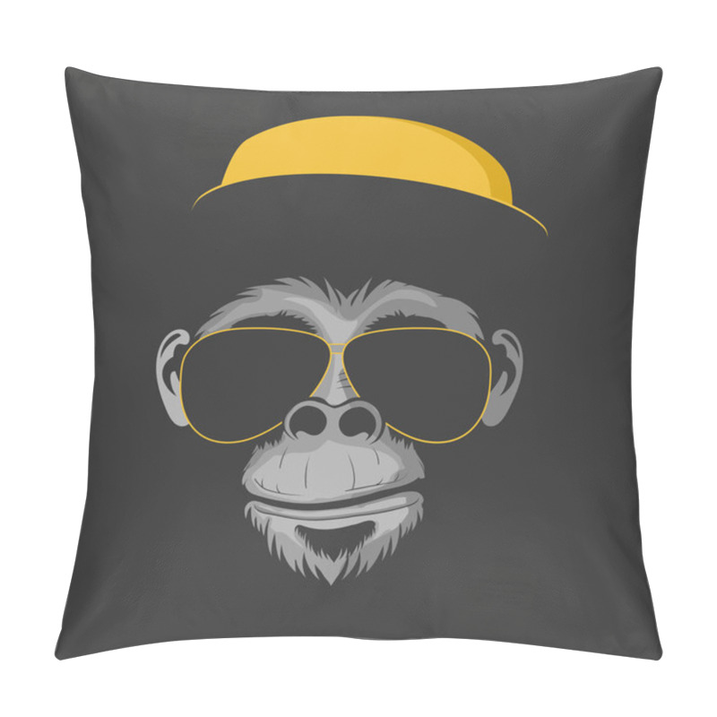 Personality  Monkey In Sunglasses And A Hat On A Dark Background. Vector Illustration Pillow Covers