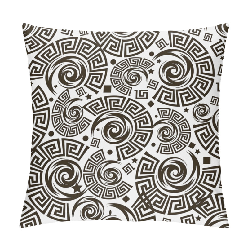 Personality  Greek Key Meanders Vector Seamless Pattern. Geometric Spirals Shapes, Stars, Squares, Circles, Rhombus, Dots. Abstract Monochrome Geometrical Background. Meanders Ornament. Decorative Isolated Design Pillow Covers