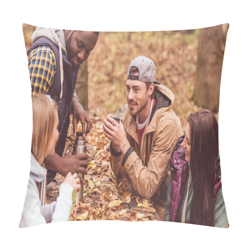 Personality  Friends Pouring Hot Drink In Forest Pillow Covers