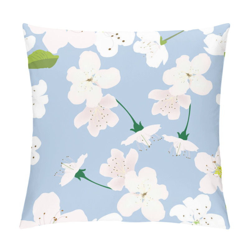 Personality  Seamless Pattern With White Flowers And Pastel Blue Background For Prints; White Cherry Flowers Design With Red Background Pillow Covers