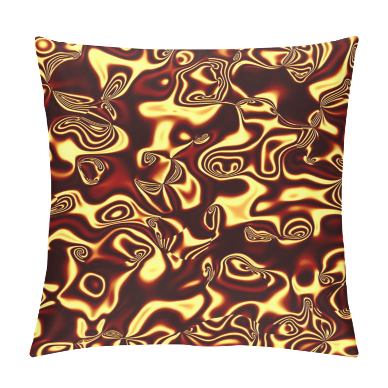 Personality  Swirly Psychedelic Matter. Full Frame Image. Liquid Flow Render. Wet Brown Coloring. Gold Color Patterns. Modern Decor Element. Psychedelic Swirl Art. Stylish Cyber Pattern. Dynamic Fluid Concept. Pillow Covers