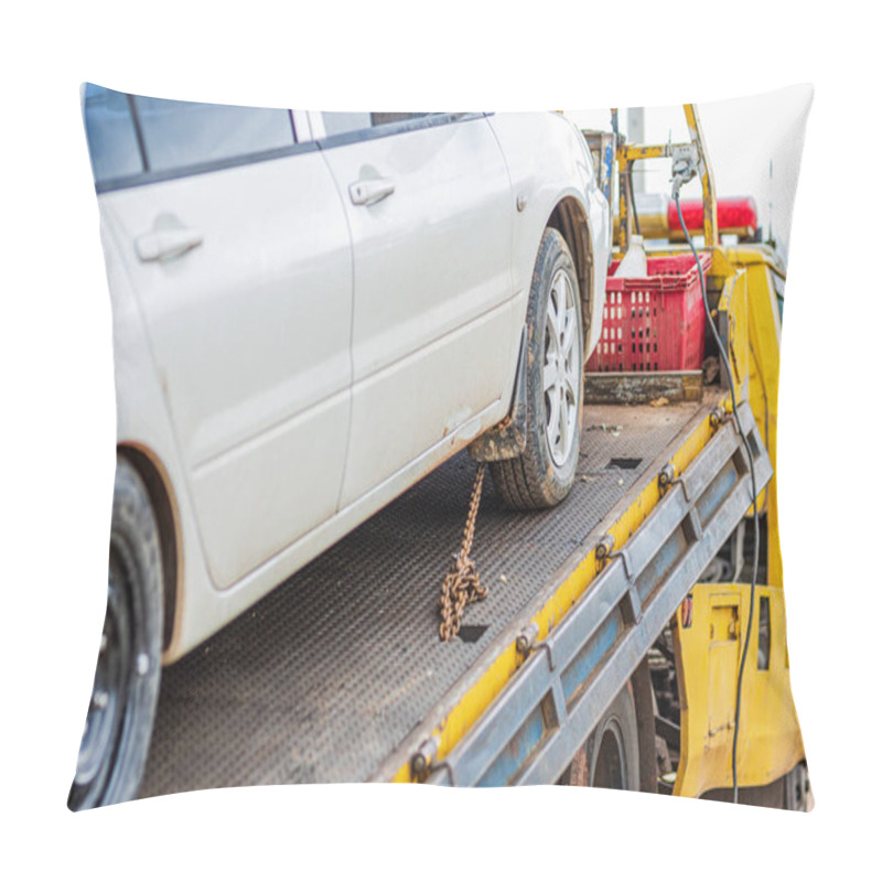 Personality  Chain Bind Car Wheel On Car Tow In The Park. Damage And Accident  Car. Pillow Covers