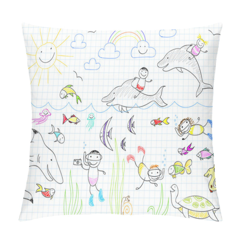 Personality  Happy Children And Sea Animals Pillow Covers