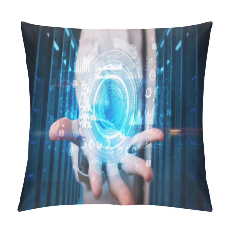 Personality  Man Holding Concentric Hologram Projection Pillow Covers