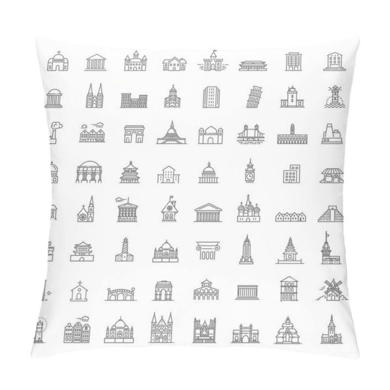 Personality  Building Icons Set, Government. Landmarks Pillow Covers