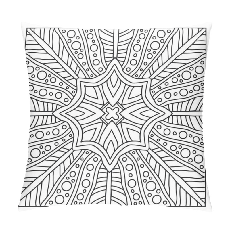 Personality  Coloring Book Page Print. Oriental Linear Pattern. Vector Black And White Background. Template For Textile. Ornamental Pattern With Geometric Ornament Pillow Covers