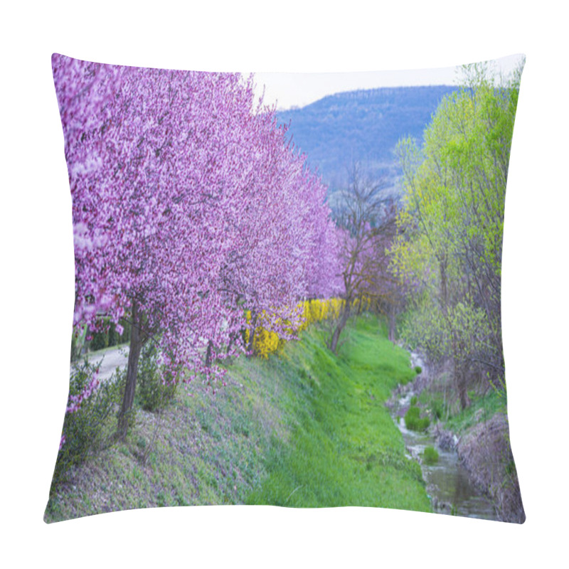 Personality  Garden With Blooming Sakura Trees In Spring Pillow Covers