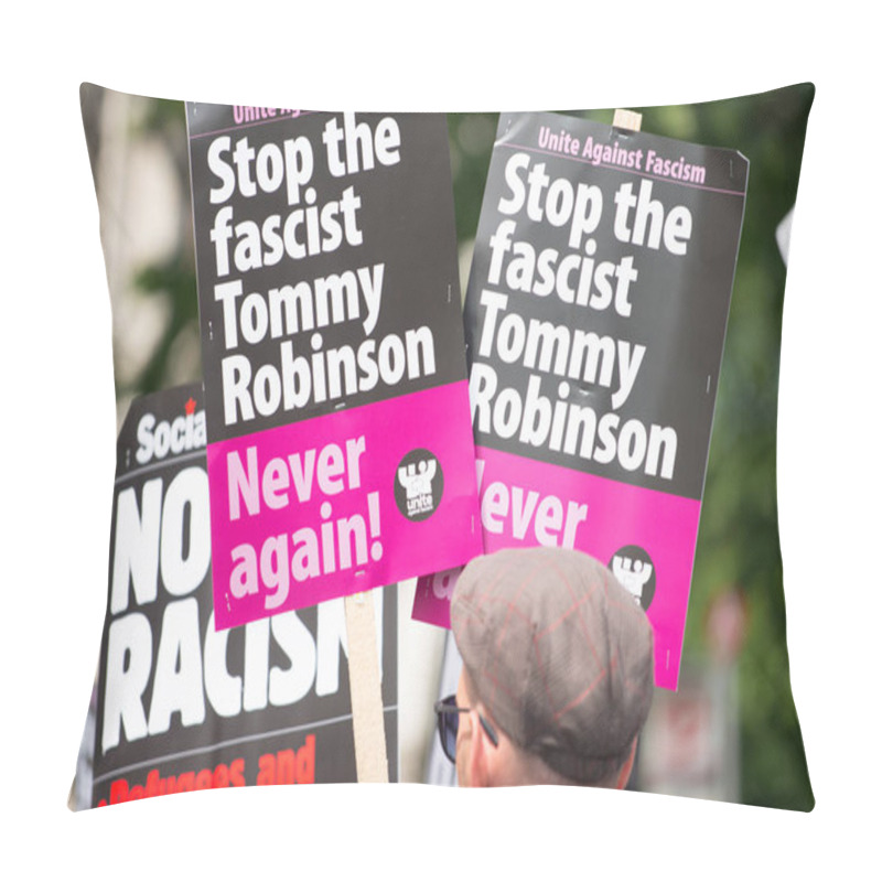 Personality  Whitehall, London, UK. 9th June 2018. EDITORIAL - Counter-demo By The Pressure Group Unite Against Fascism, In Protest Of A Rally Being Held By Supporters Of Tommy Robinson Outside Downing Street, London. Pillow Covers