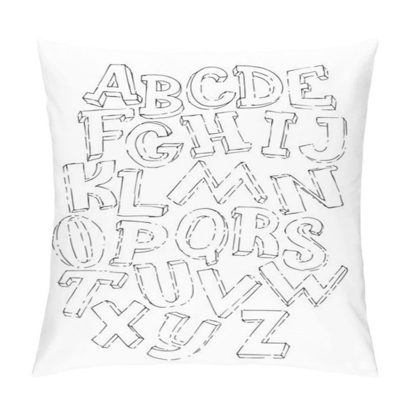 Personality  Bold Black 3d Alphabet Set, Vector Illustration, Isolated On White Background. Letters Sequence From A To Z, Handwritten With Brush And Ink. English Font For Creative Lettering And Education. Pillow Covers