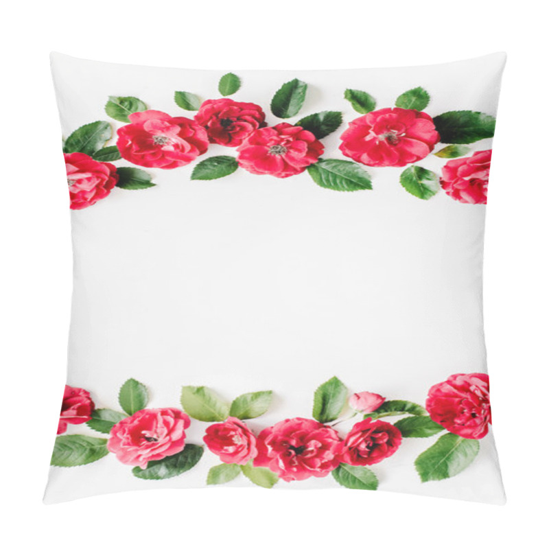 Personality  Flat Lay Frame With Red Roses Pillow Covers