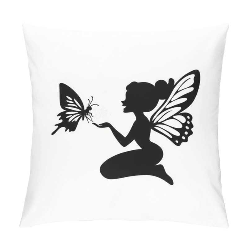 Personality  A Graceful Silhouette Of A Female Fairy Interacting With A Butterfly, Symbolizing Beauty And Enchantment. Pillow Covers