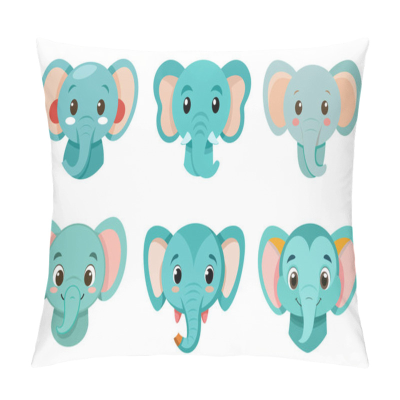 Personality  Cartoon Elephant Head In Kids Drawing Style, Flat Design Simple Shapes, Isolated On White Background Pillow Covers