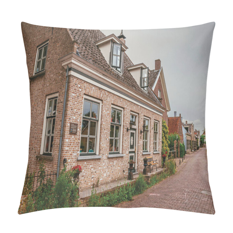 Personality  Charming And Quiet Street With Brick Rustic House In Drimmelen Pillow Covers